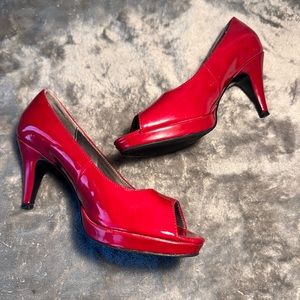 Bandolino Red Patent Peep Toe Heels